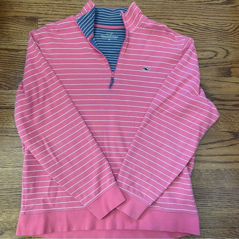 Vineyard Vines Quarter Zip Pink White Stripes Size Medium